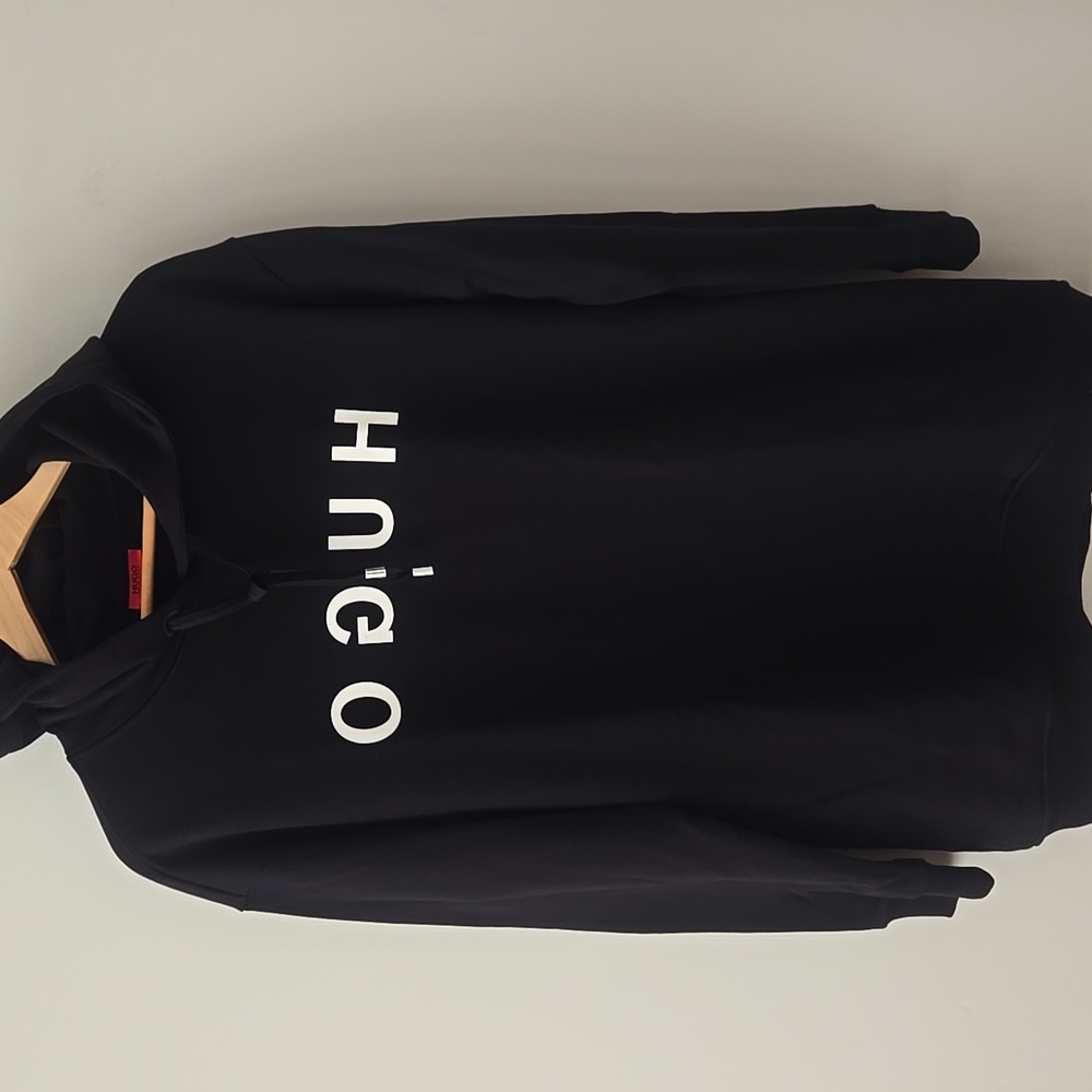 Hugo Boss Black Hooded Mend Sweatshirt Hoodie Unisex SZ S - Picture 2 of 9